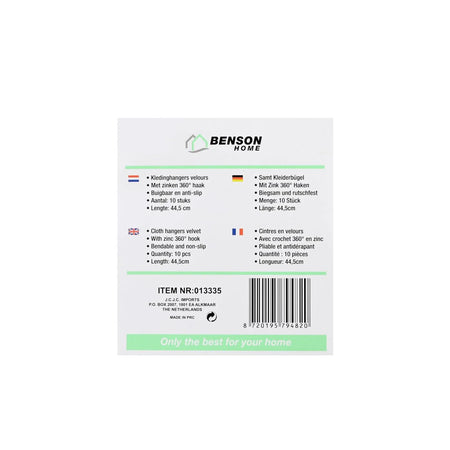 Benson Kledinghangers 10 dlg zwart velours