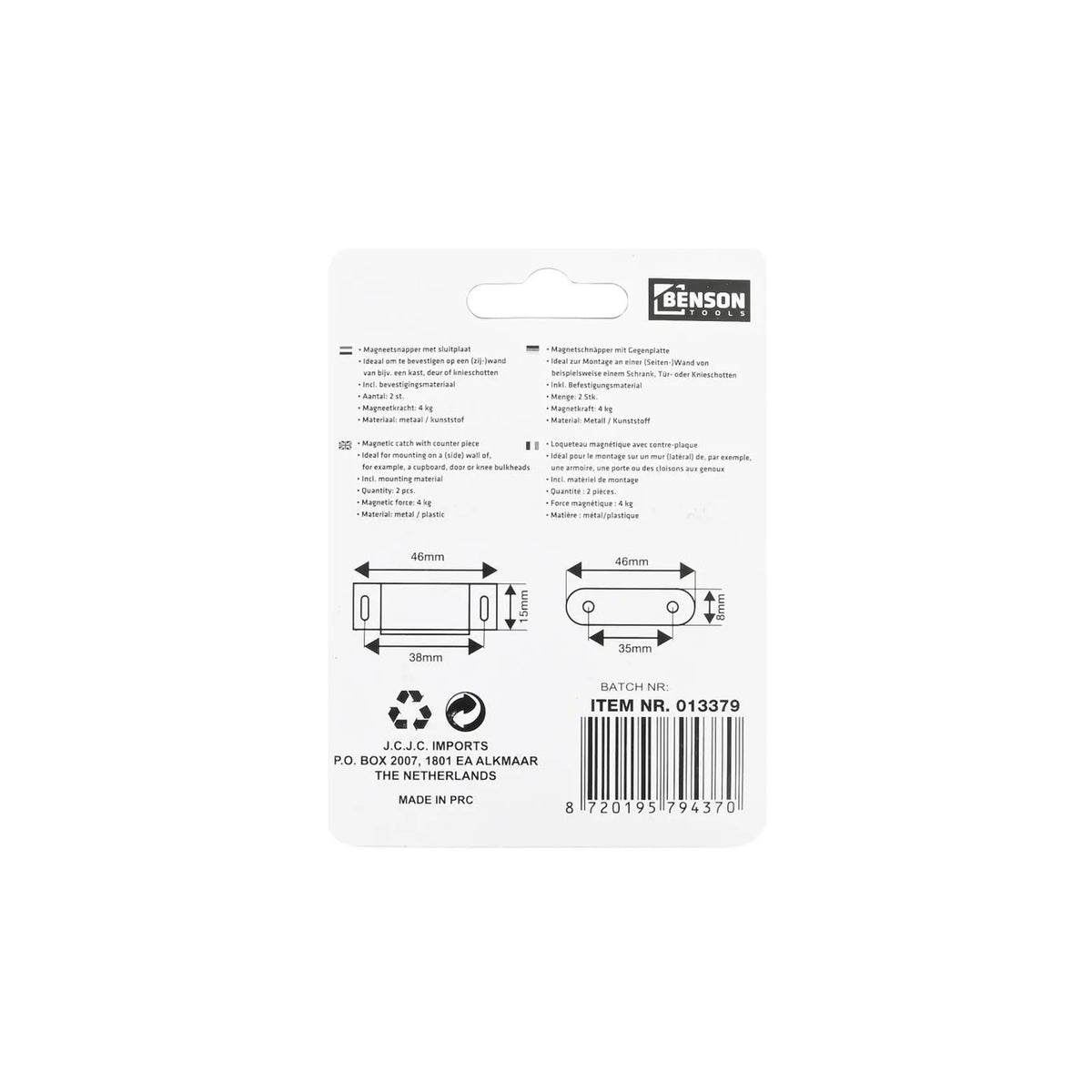Benson Tools Magneetsnapper met sluitplaat 46 mm 2 dlg
