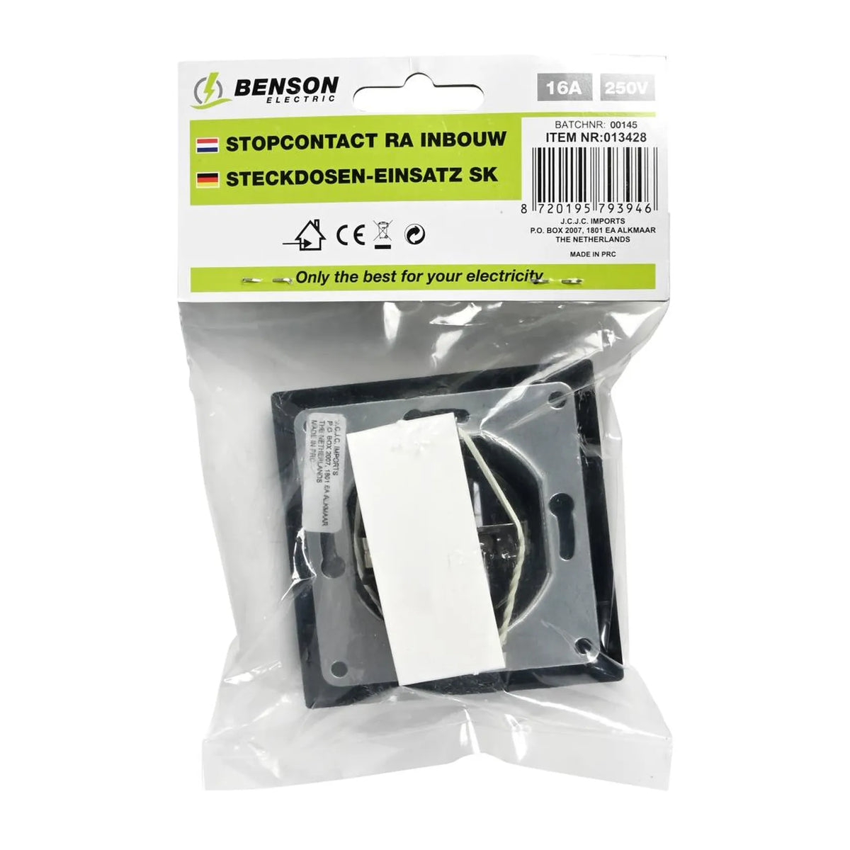 Benson Electric Stopcontact RA inbouw zwart