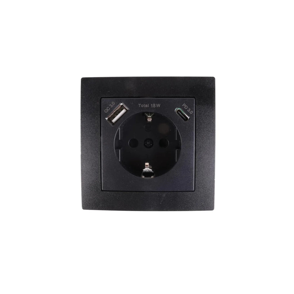 Benson Electric Stopcontact RA inbouw met USB-A/C zwart