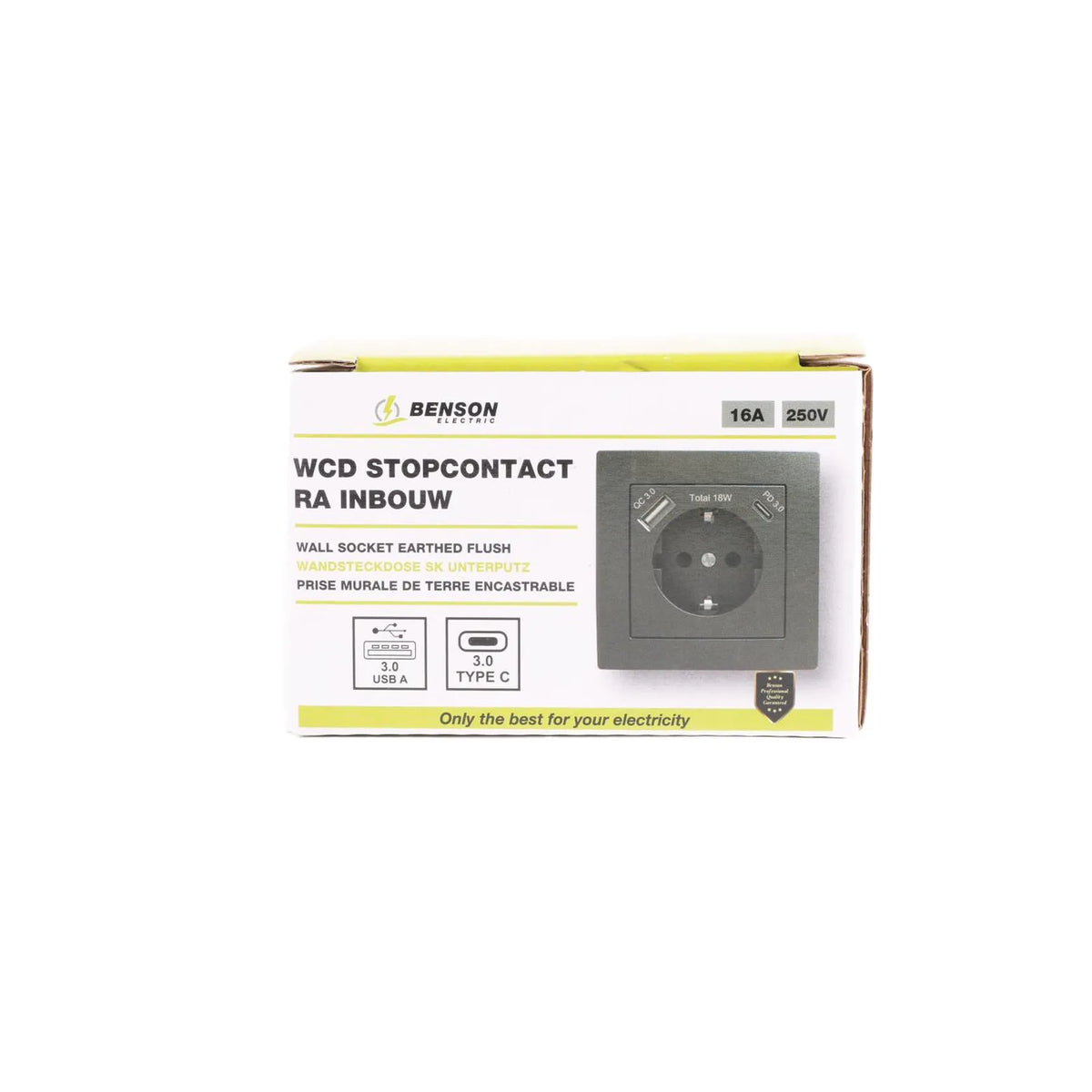 Benson Electric Stopcontact RA inbouw met USB-A/C zwart