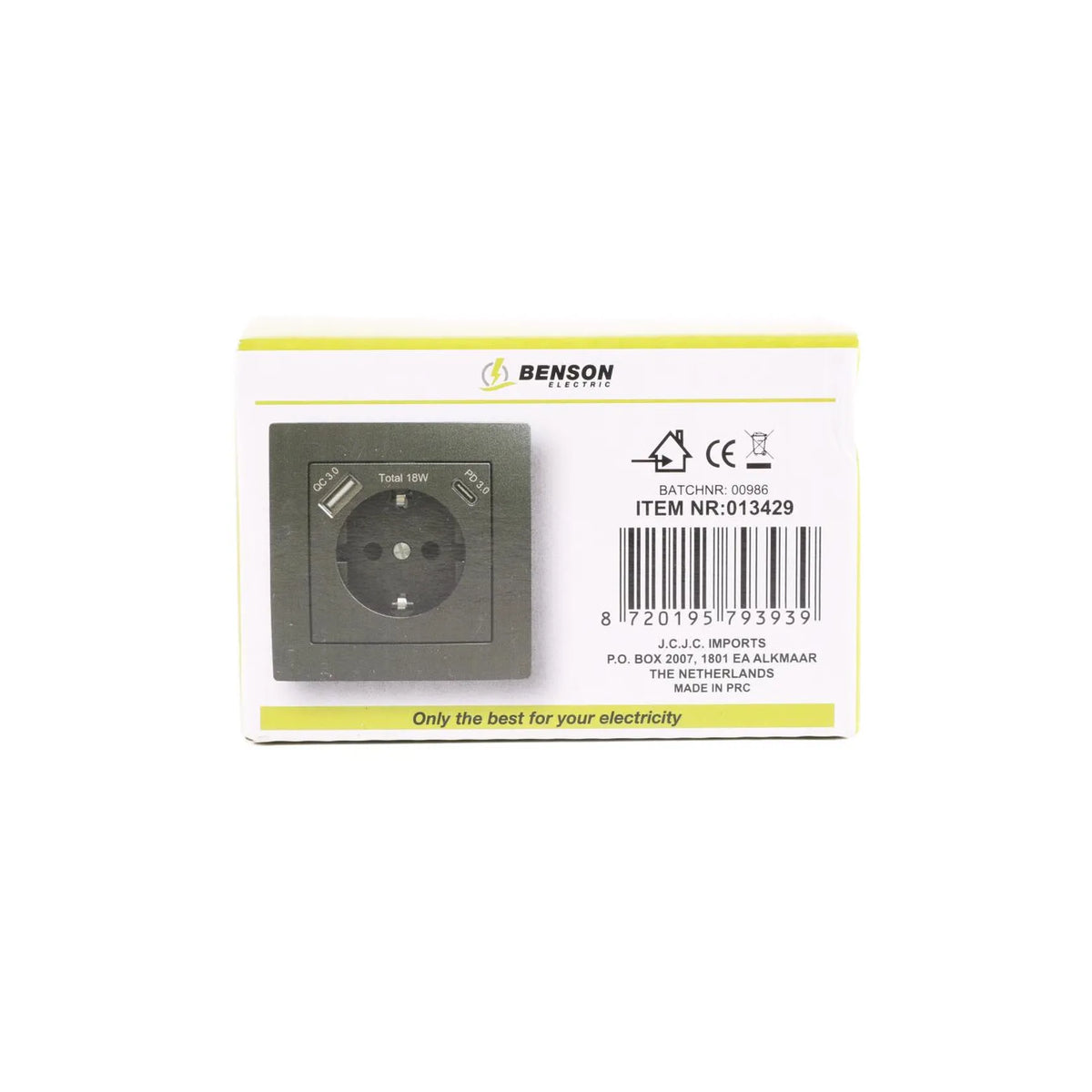 Benson Electric Stopcontact RA inbouw met USB-A/C zwart