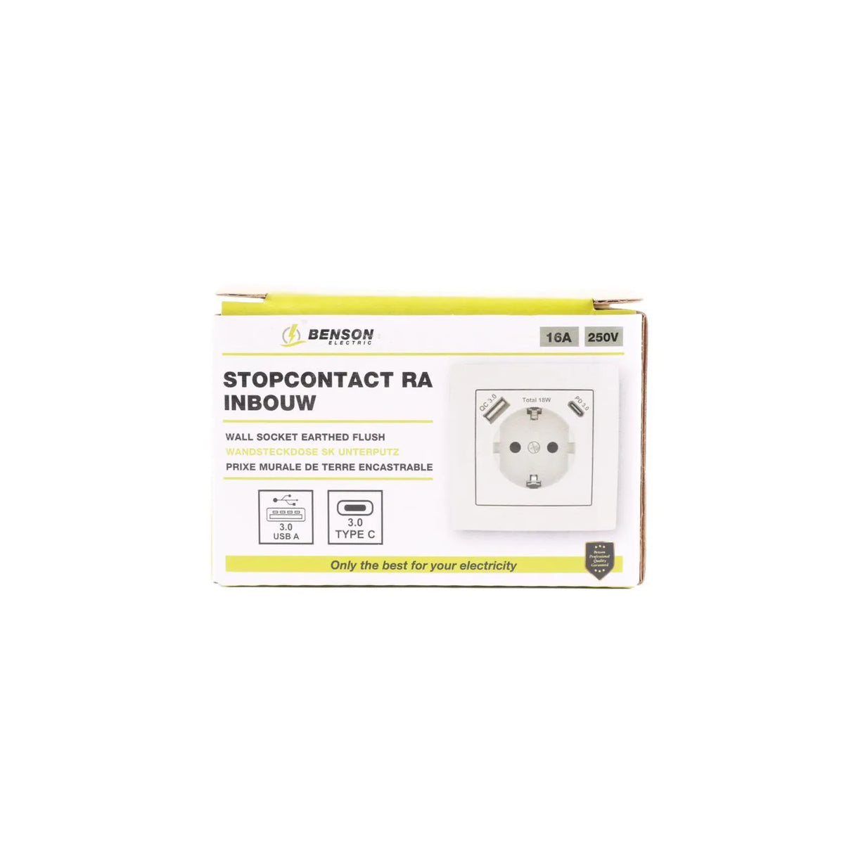 Benson Electric Stopcontact RA inbouw met USB-A/C wit