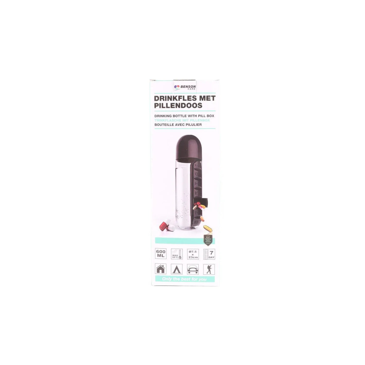 Benson Care Drinkfles + pillendoos 600 ml mix