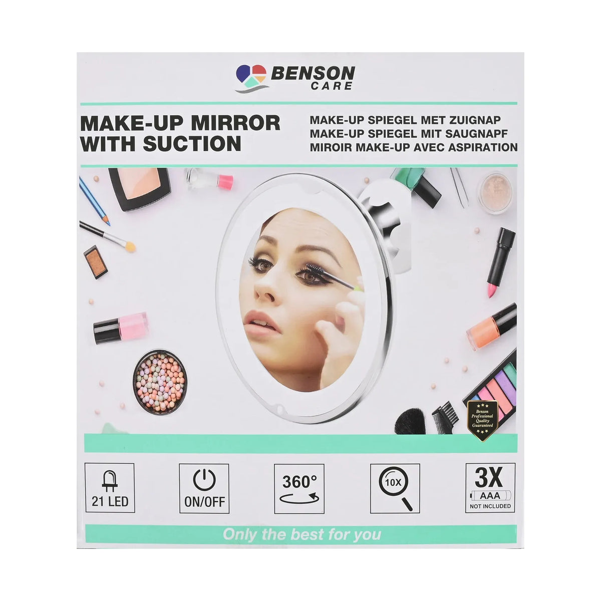 Benson Care Make-up spiegel 21 LED + zuignap wit