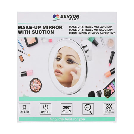 Benson Care Make-up spiegel 21 LED + zuignap wit