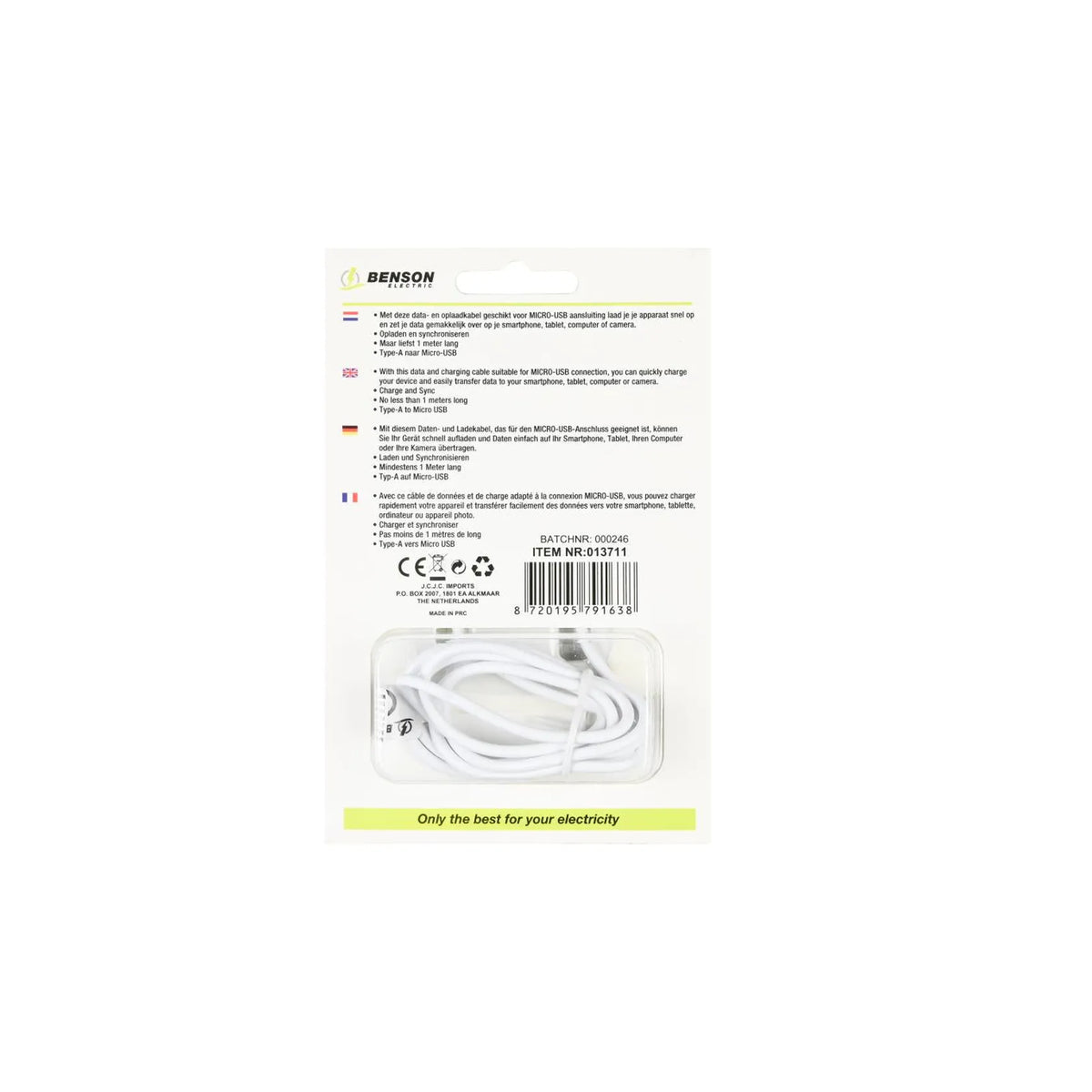 Benson Electric USB micro USB kabel 1 mtr