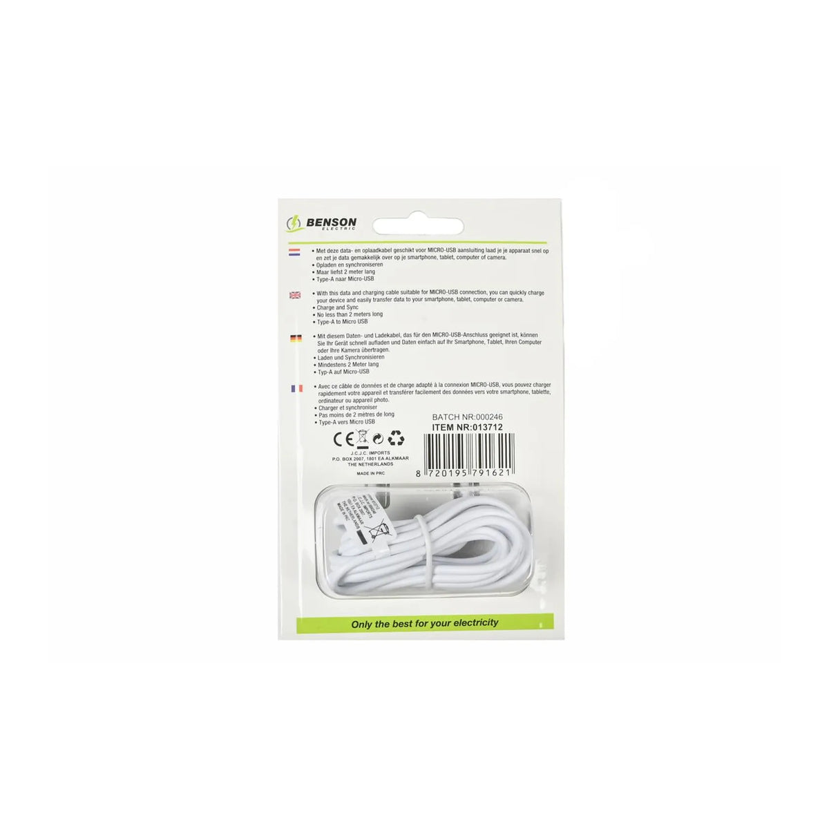 Benson Electric USB micro USB kabel 2 mtr