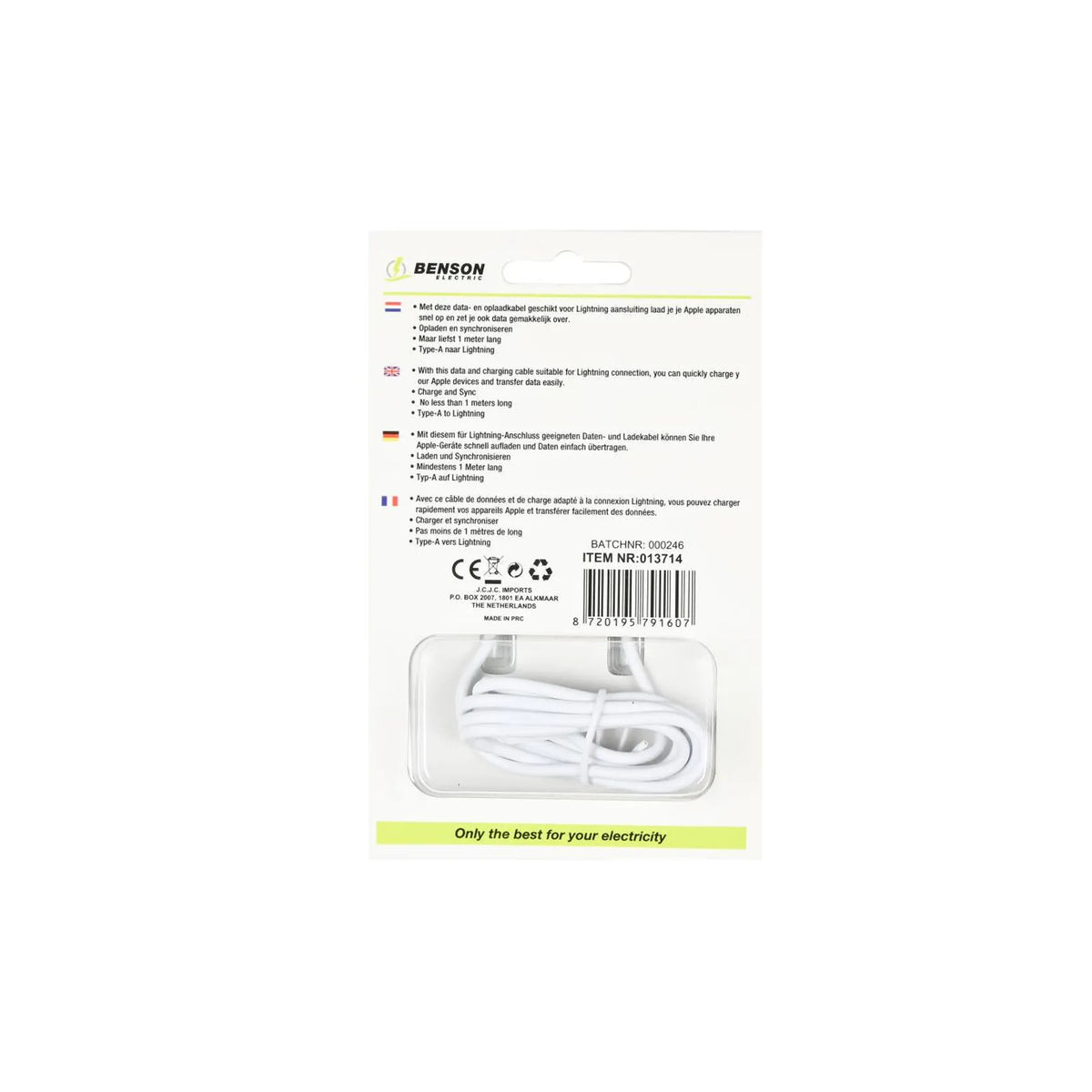 Benson Electric USB lightning kabel 1 mtr