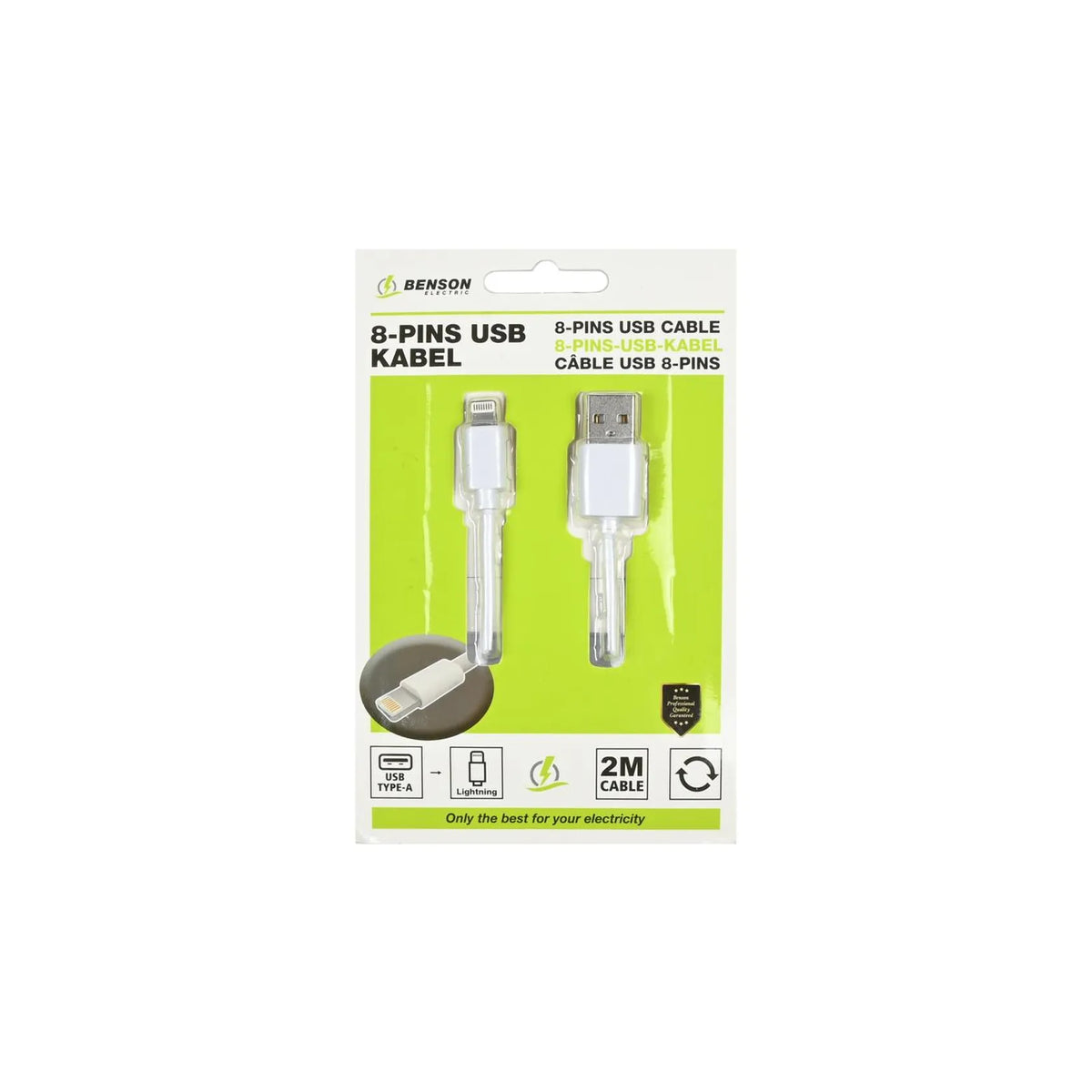 Benson Electric USB lightning kabel 2 mtr