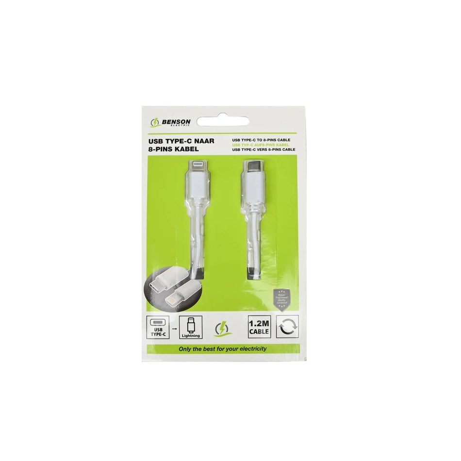 Benson Electric USB type-C naar lightning kabel 1.2 mtr