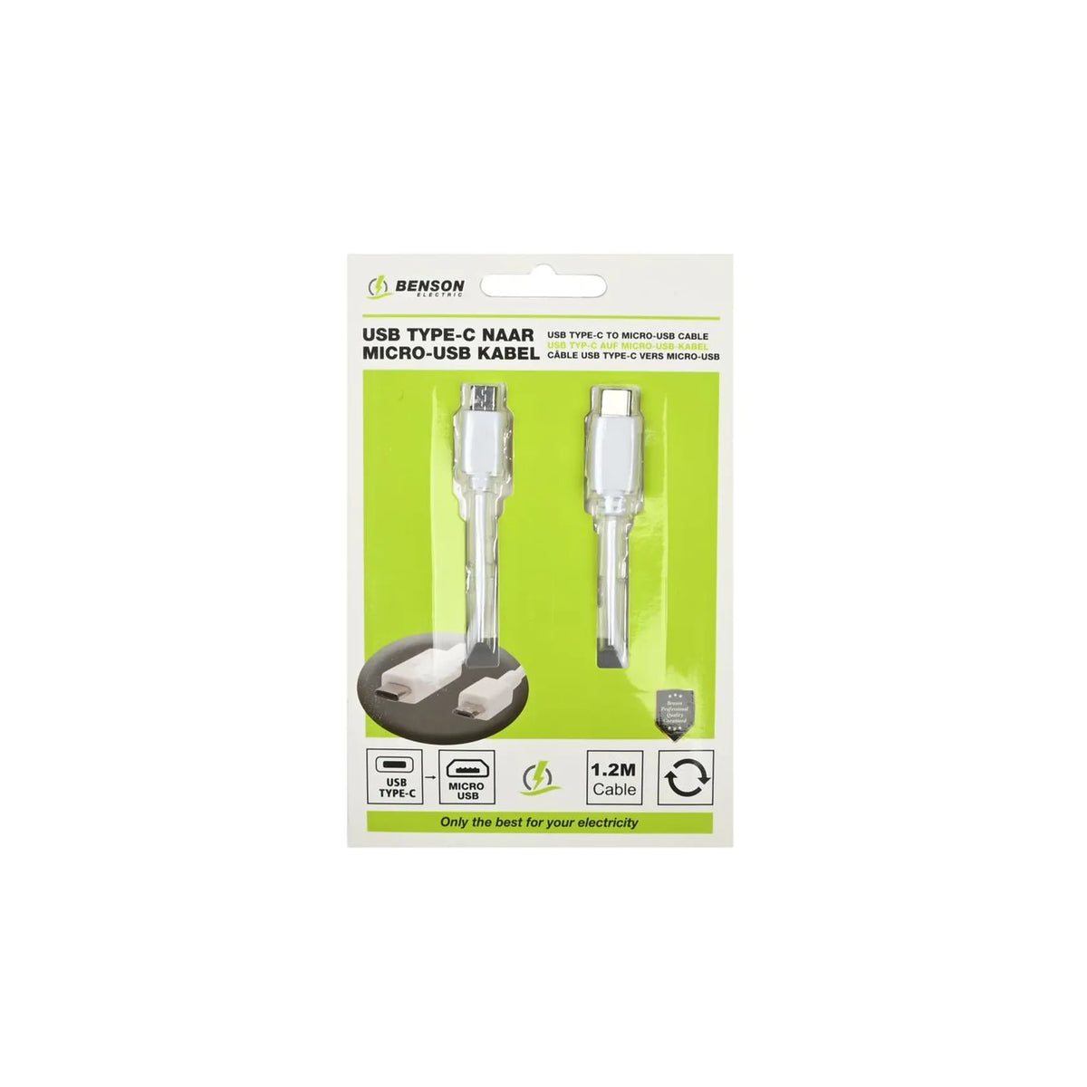 Benson Electric USB type-C naar micro USB kabel 1.2 mtr