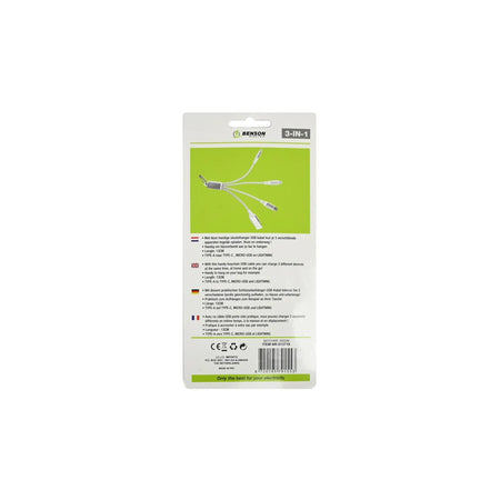 Benson Electric USB kabel 3-in-1 sleutelhanger 13 cm