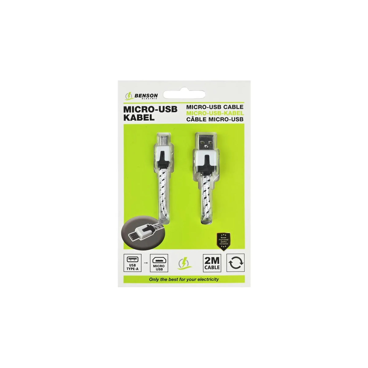 Benson Electric USB micro USB kabel 2 mtr nylon