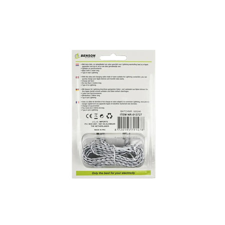 Benson Electric USB lightning kabel 2 mtr nylon