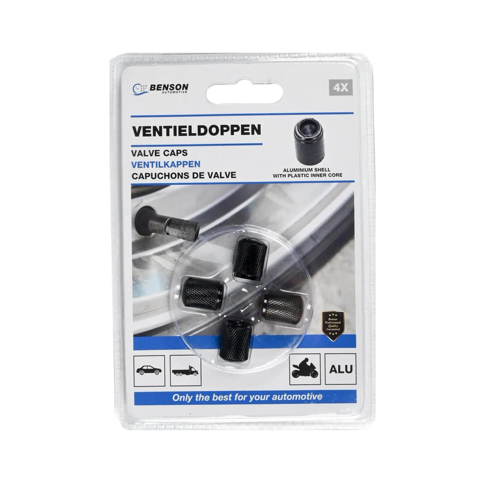 Benson Automotive Ventieldoppen 4 dlg aluminium zwart