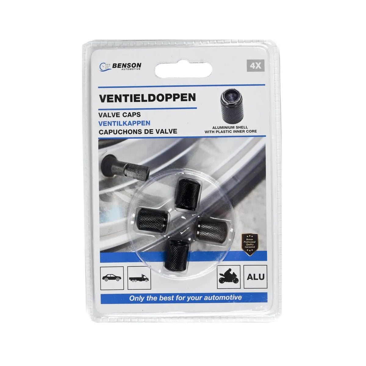 Benson Automotive Ventieldoppen 4 dlg aluminium zwart