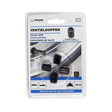 Benson Automotive Ventieldoppen 4 dlg aluminium zwart