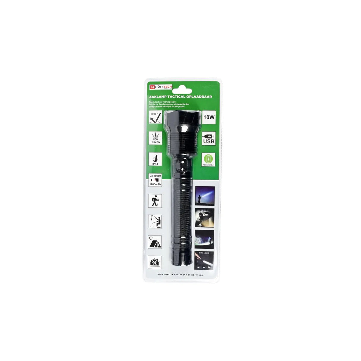 Höfftech Zaklamp tactical 10W alu 800 lm oplaadbaar