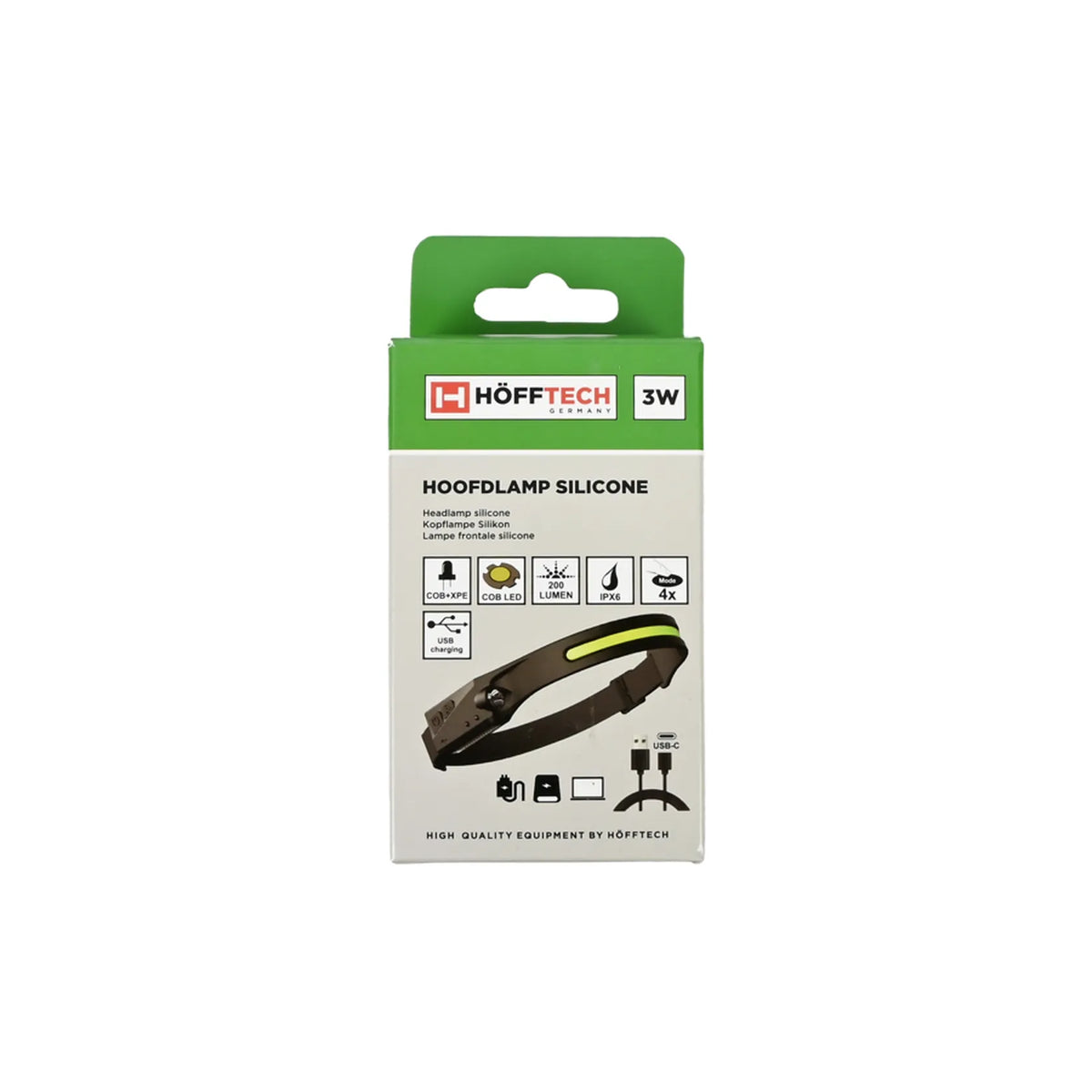 Höfftech Hoofdlamp silicone 3W LED + COB oplaadbaar + PIR