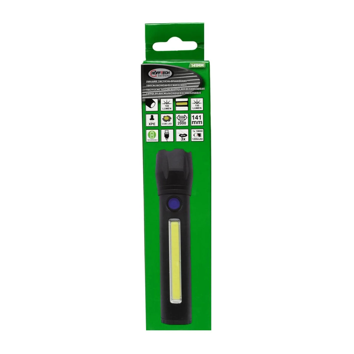 Höfftech Zaklamp tactical LED + COB oplaadbaar 141 mm