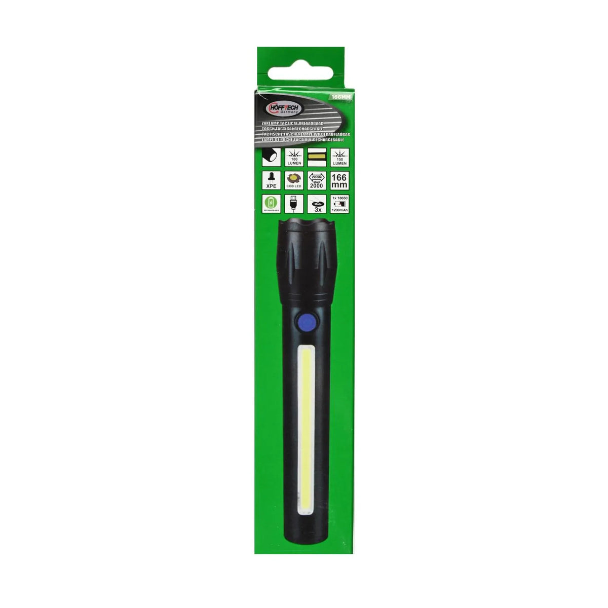 Höfftech Zaklamp tactical LED + COB oplaadbaar 166 mm