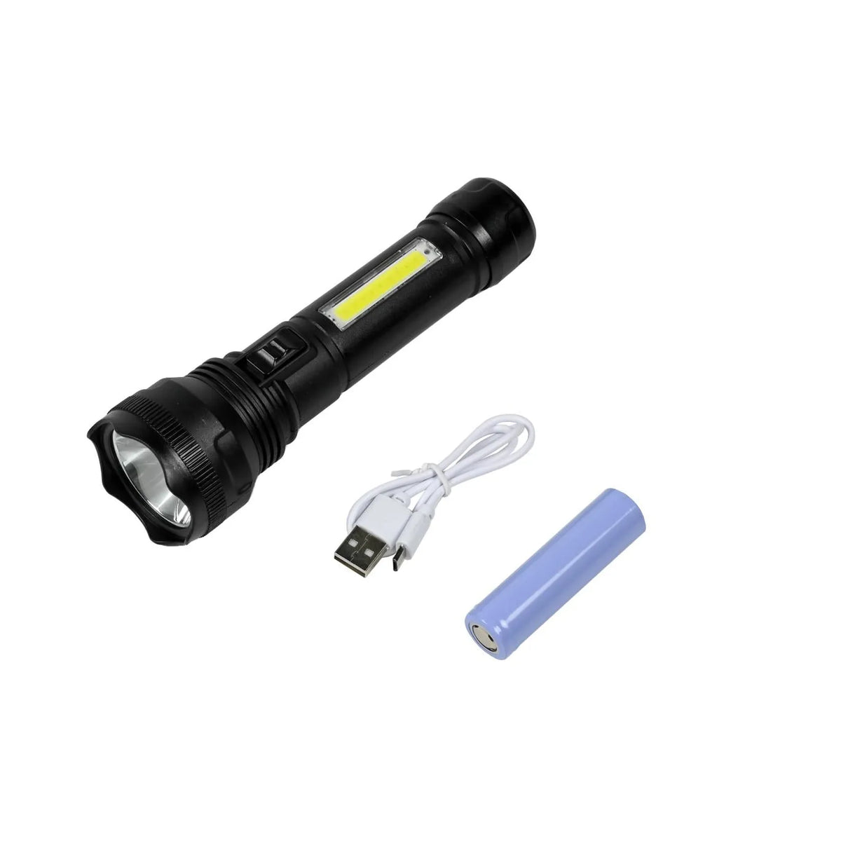 Höfftech Zaklamp 1W LED + 3W COB oplaadbaar zwart