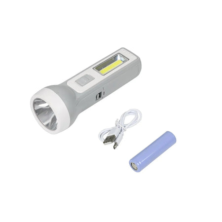 Höfftech Zaklamp 1W LED + 1W COB oplaadbaar grijs