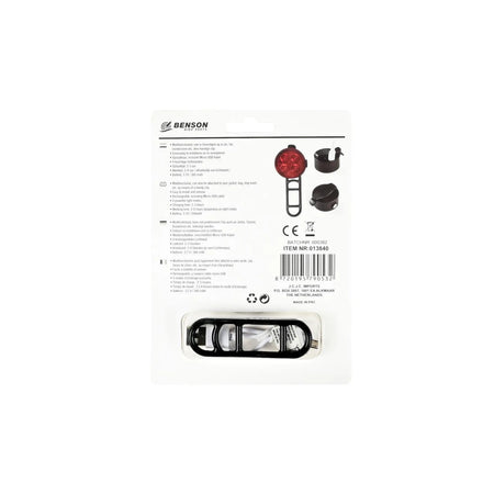 Benson Bike Parts Fietslamp USB oplaadbaar rood inclusief clip