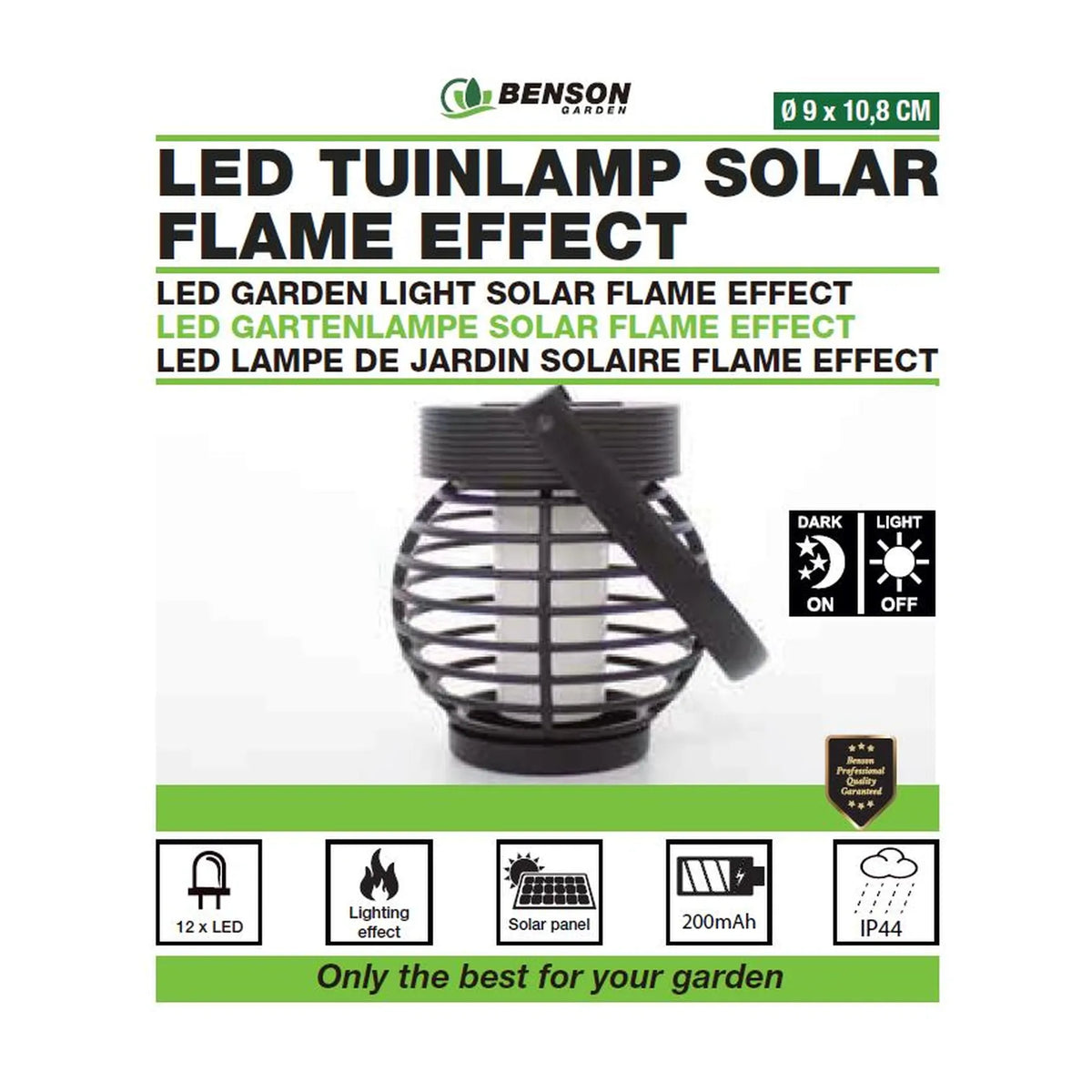 Benson Garden Tuinlamp solar LED 10.8 cm flame effect