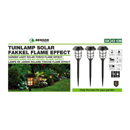 Benson Garden Tuinlamp solar fakkel 43 cm flame effect 3 dlg