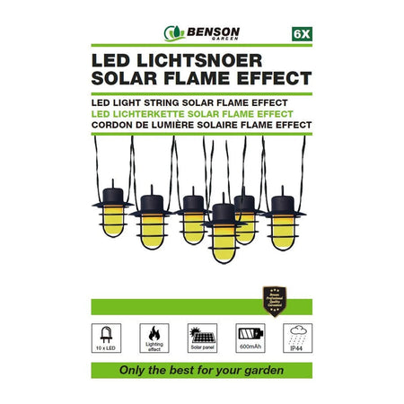 Benson Garden LED lichtsnoer 6 dlg 2 mtr solar flame effect