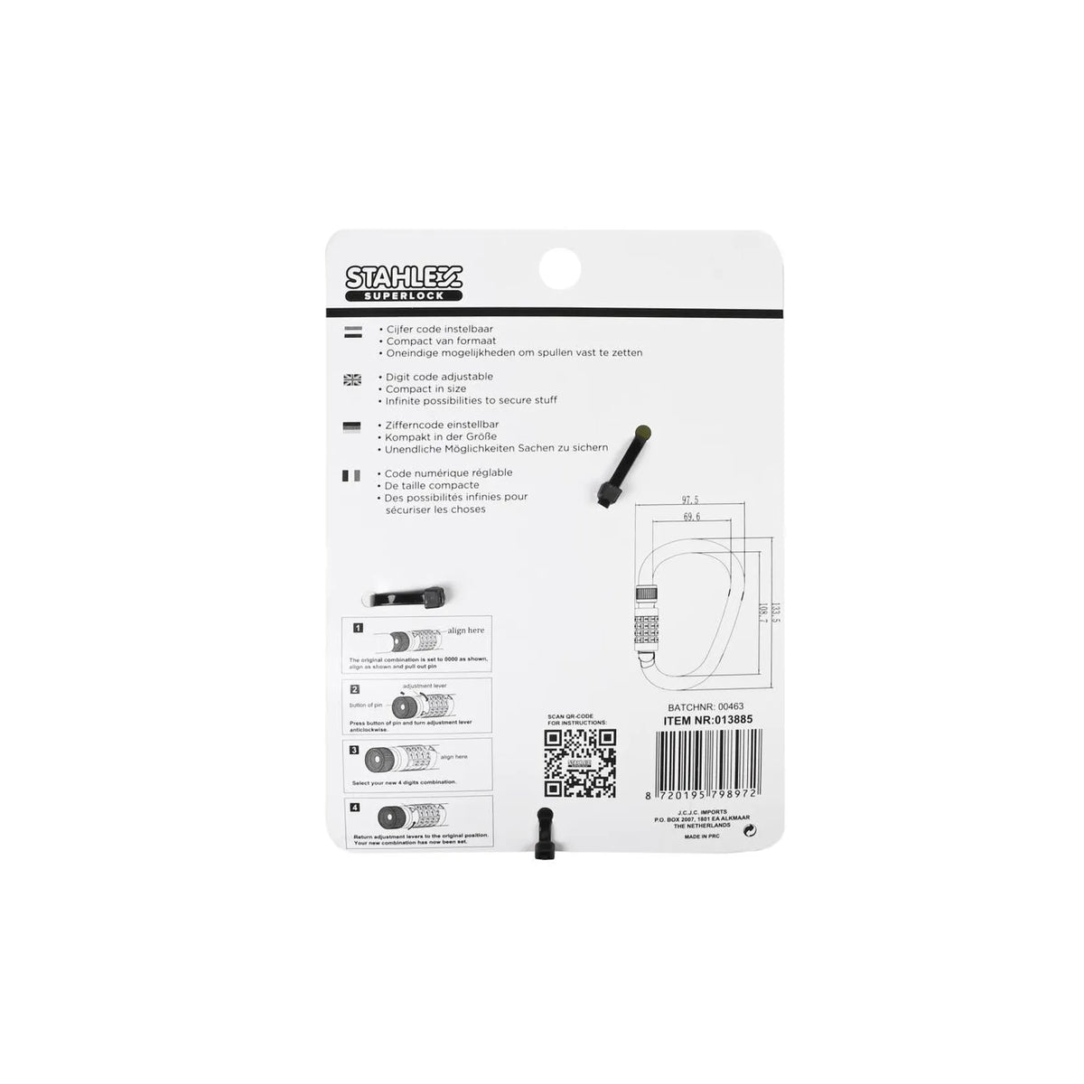 Stahlex Kabel-karabijn cijferslot 4 x 1800 mm