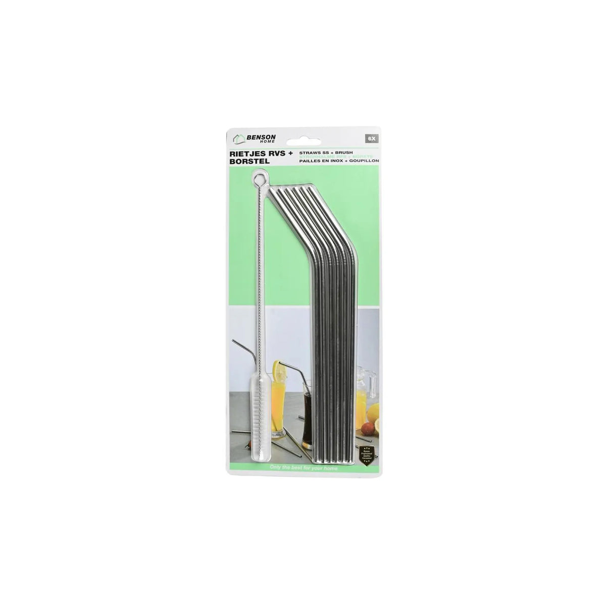 Benson Rietjes rvs gebogen 6 dlg + reinigingsborstel