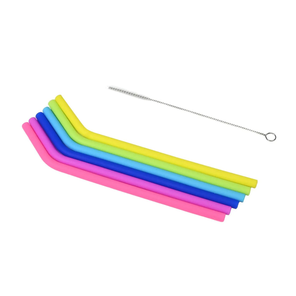 Benson Rietjes siliconen gebogen 6dlg + reinigingsborstel