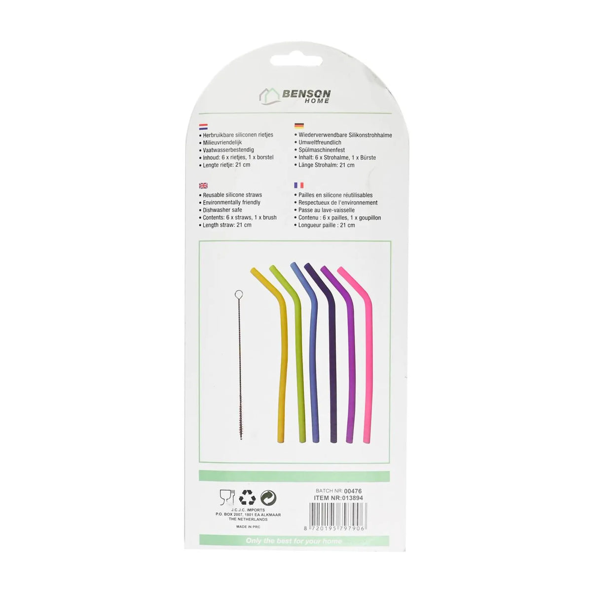 Benson Rietjes siliconen gebogen 6dlg + reinigingsborstel