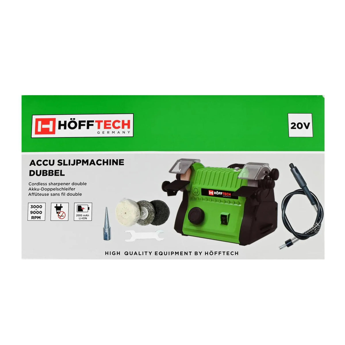 Höfftech Accu slijpmachine 20V 2 Ah dubbel multifunctioneel