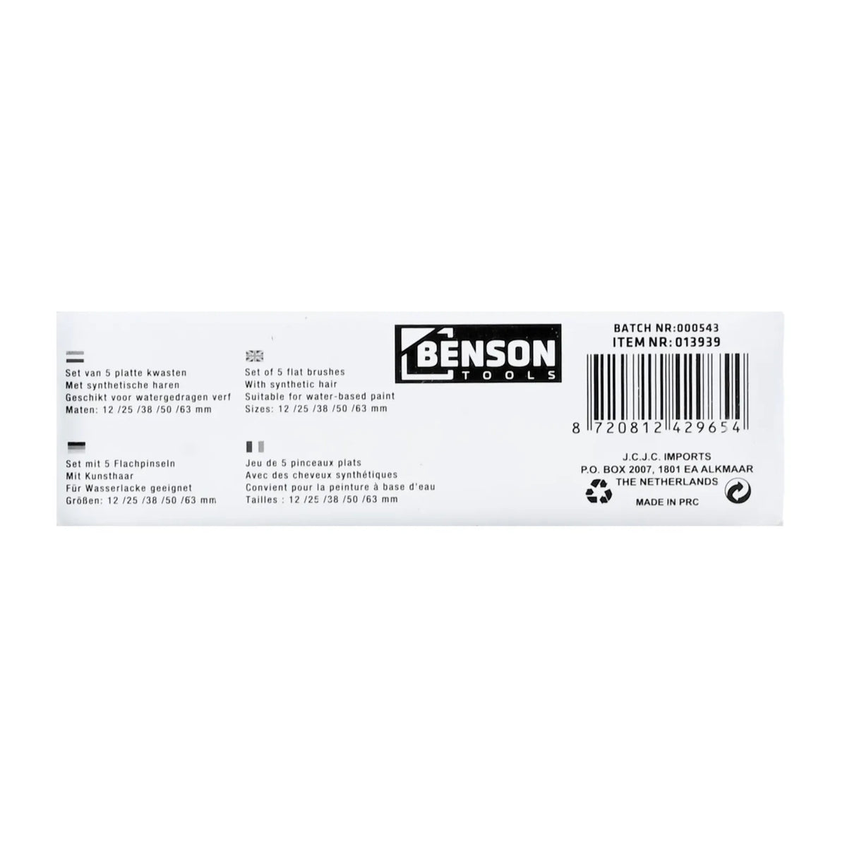 Benson Tools Kwastenset synthetisch 5 dlg plat