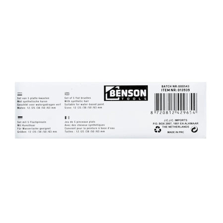 Benson Tools Kwastenset synthetisch 5 dlg plat