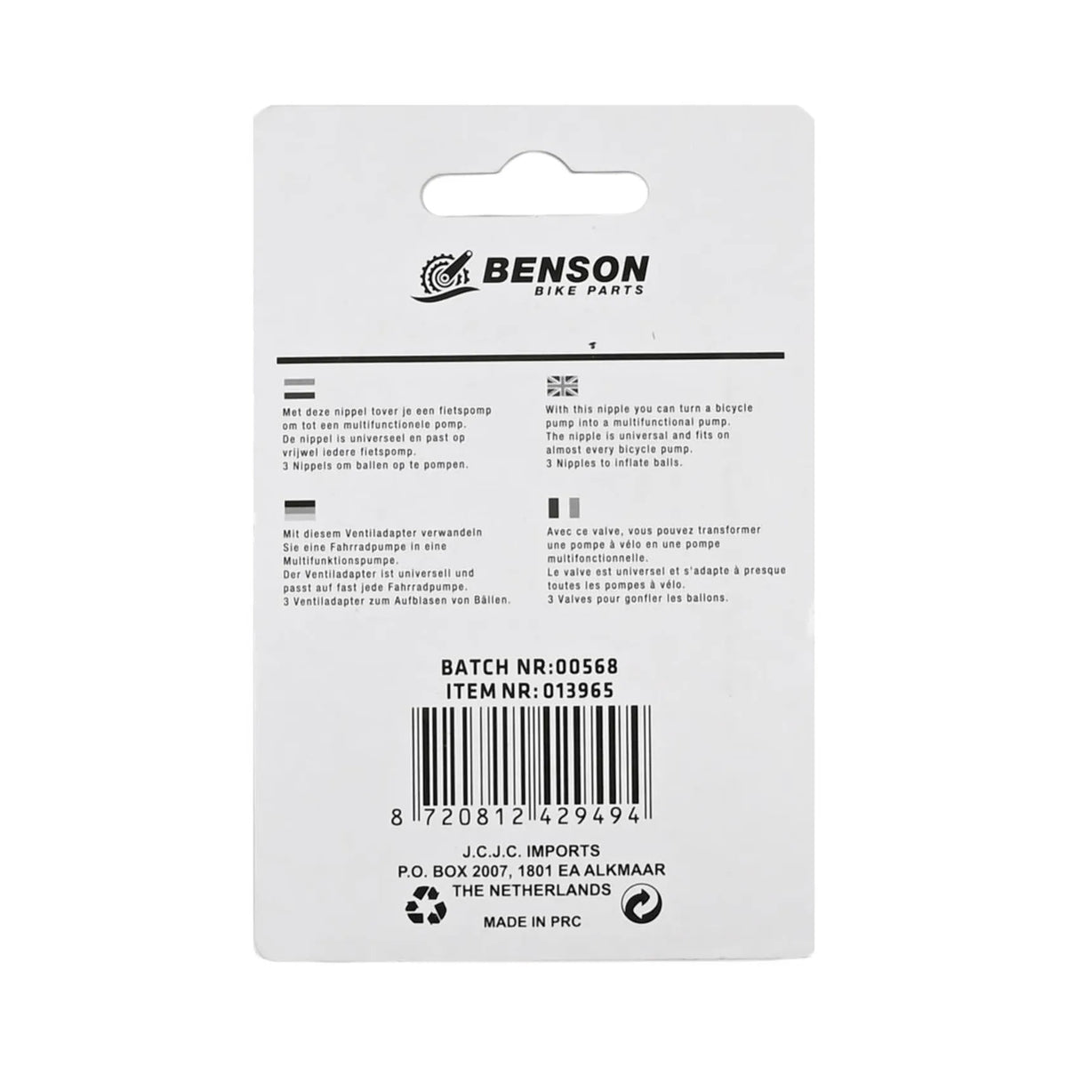 Benson Bike Parts Nippel voor ballenpomp 3 dlg