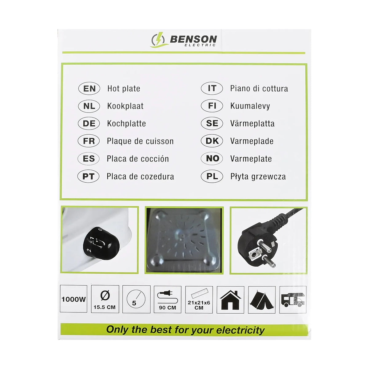 Benson Electric Kookplaat enkel wit 1000W actie