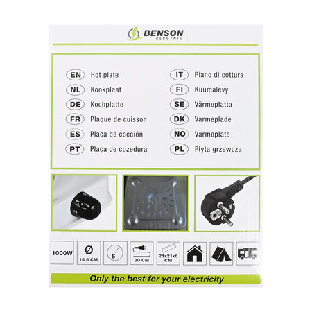 Benson Electric Kookplaat enkel wit 1000W actie