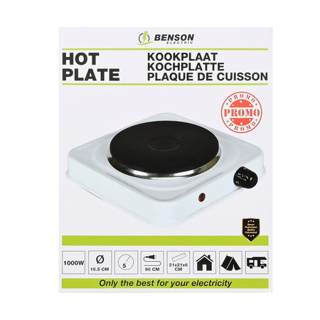 Benson Electric Kookplaat enkel wit 1000W actie
