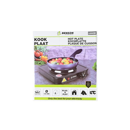 Benson Electric Kookplaat enkel zwart 1000W