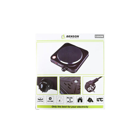 Benson Electric Kookplaat enkel zwart 1000W