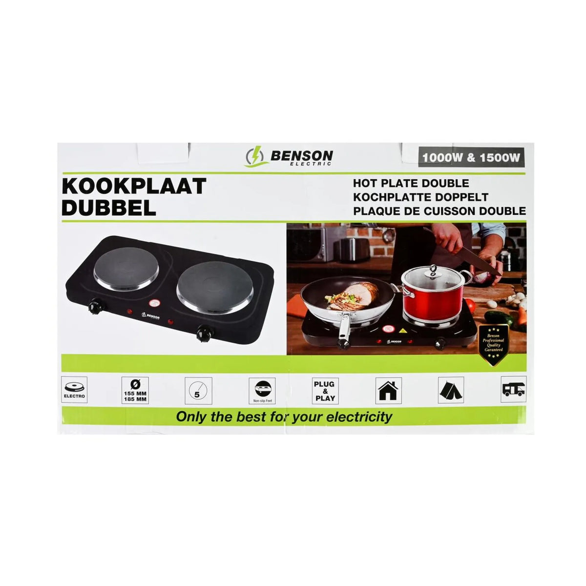 Benson Electric Kookplaat dubbel zwart 1000/1500W