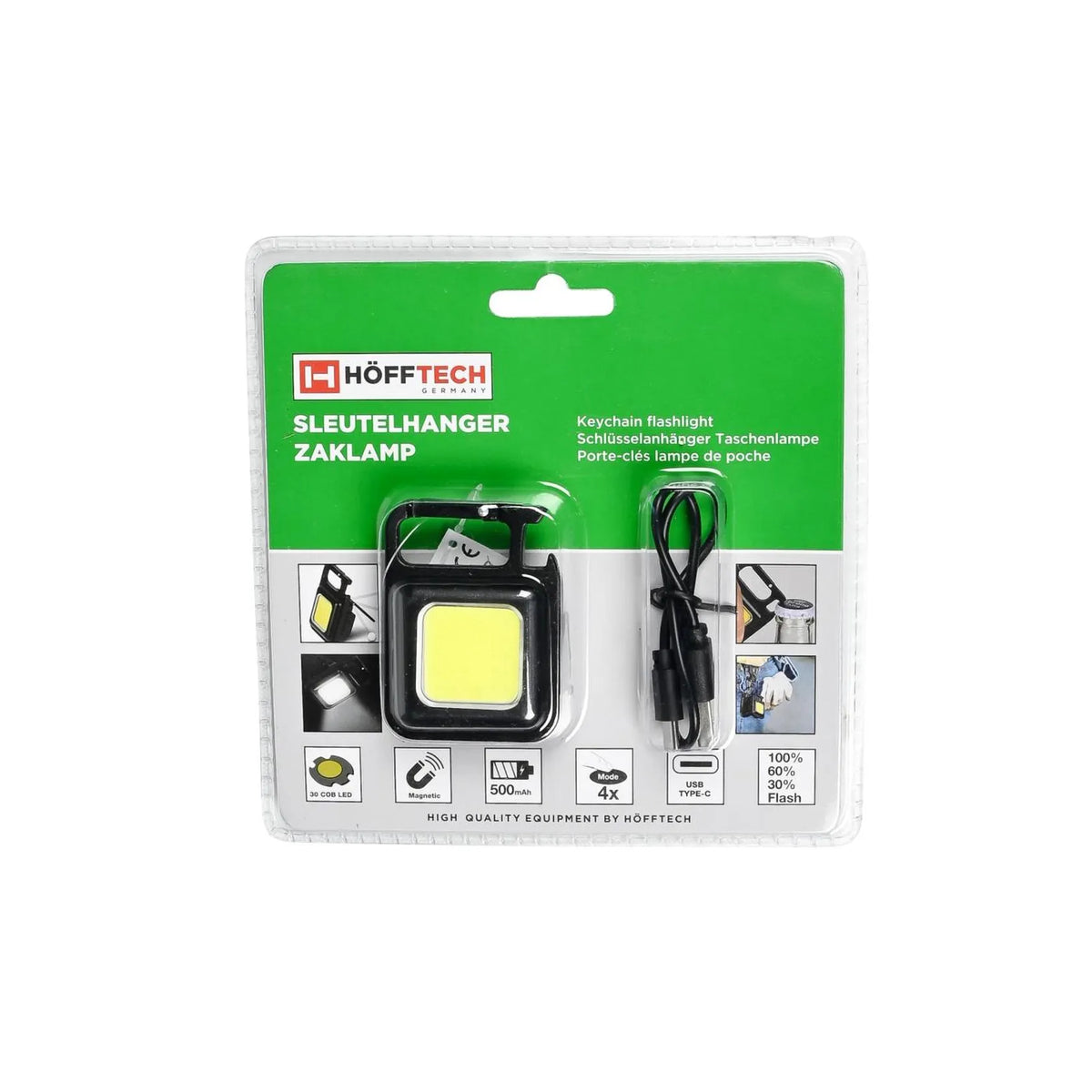 Höfftech Sleutelhanger zaklamp COB oplaadbaar