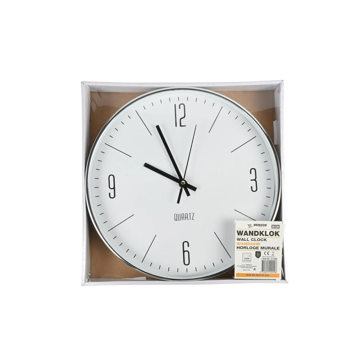 Benson Wandklok 30 cm zilver
