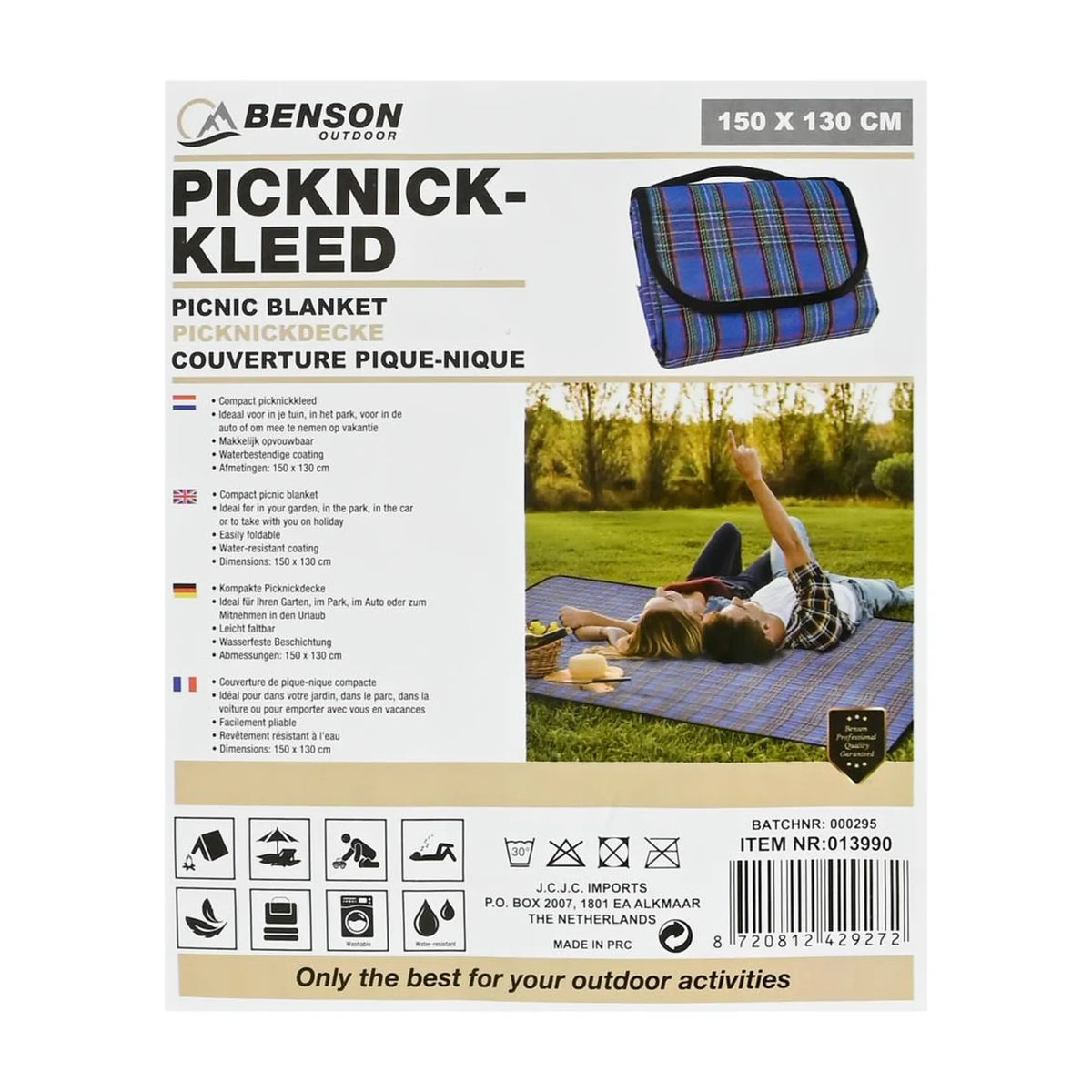 Benson Outdoor Picknickkleed 150 x 130 cm compact blauw