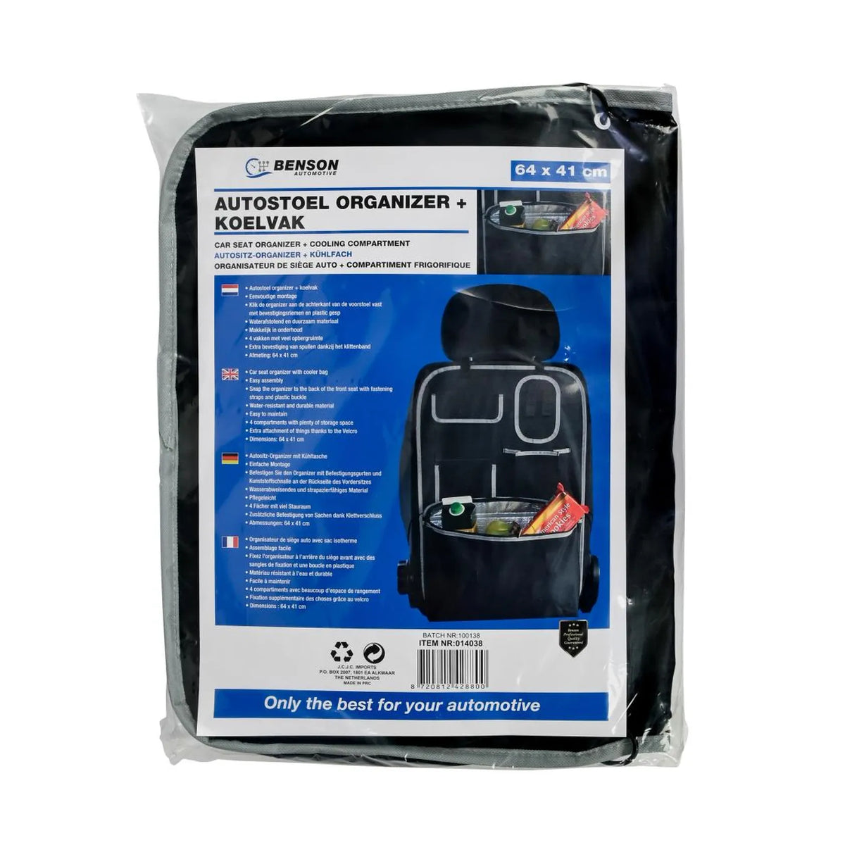 Benson Automotive Autostoel organizer + koelvak 64 x 41 cm